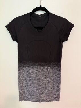 LULULEMON Ombré Sport Top, Short Sleeve Black to Gray Marl